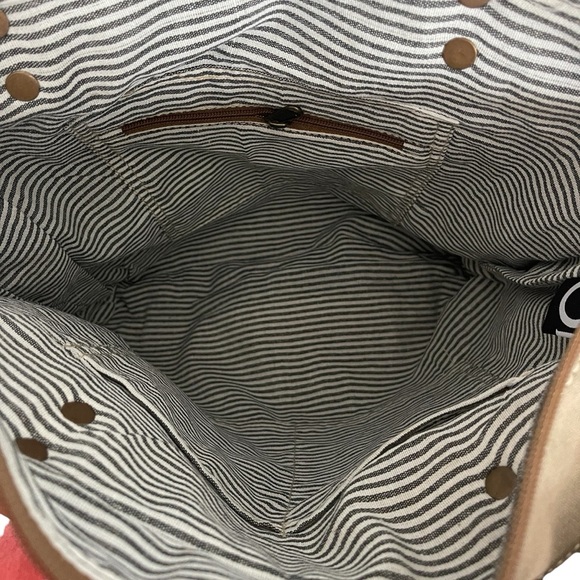 Olay Canvas Shoulder Bag Hair On Cowhide Leather Tote Aztec Fringe Neutral Color - Picture 5 of 9